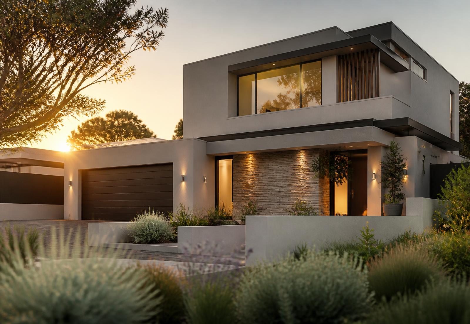 Modern South African home at golden hour
